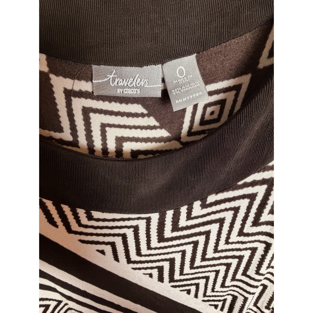 Chicos Travelers Maxi Dress 0 Brown Cream Geometric Sleeveless USA Resortwear - Picture 9 of 13